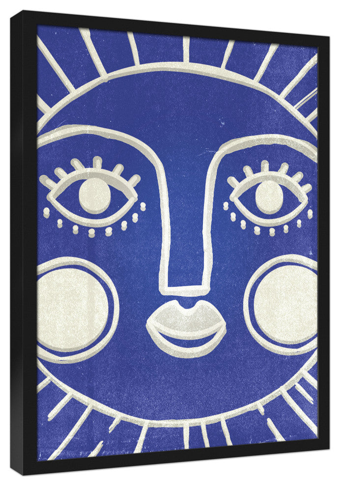 Sun Face Blue 3 20x30 Black Framed Canvas