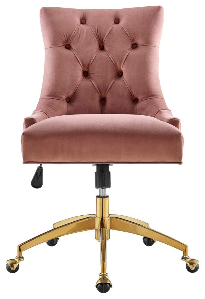Regent Tufted Performance Velvet Office Chair Gold Dusty Rose