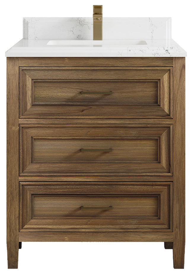 Santa Monica 30 Single Sink Bath Vanity in Graywashed Teak 1.5" Empira Quartz