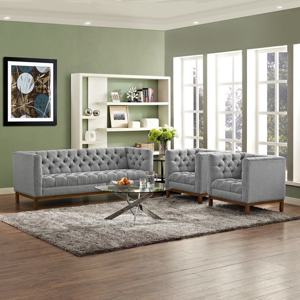 Modern Expectation Gray Panache Living Room Set Upholstered Fabric, 3-Piece Set