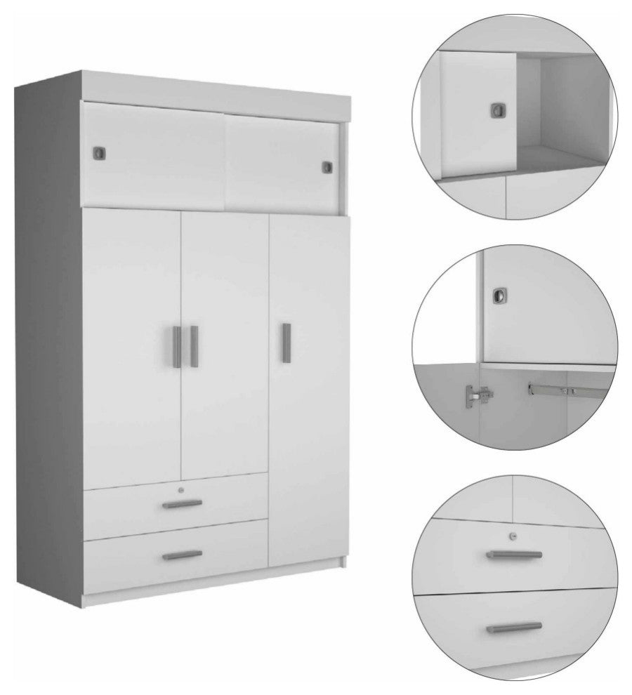 Tucson Modern Bedroom Armoire, with Two Drawers, Three Large Cabinets - White