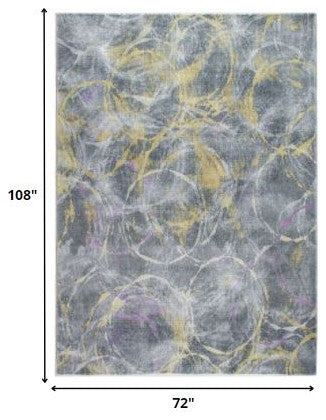 6"x9" Gray Gold Abstract Rings Area Rug
