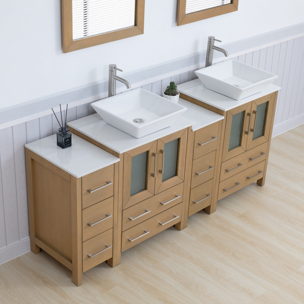 Vanity Art Bathroom Vanity Set With Sink, Natural Oak, 72", Standard Mirror