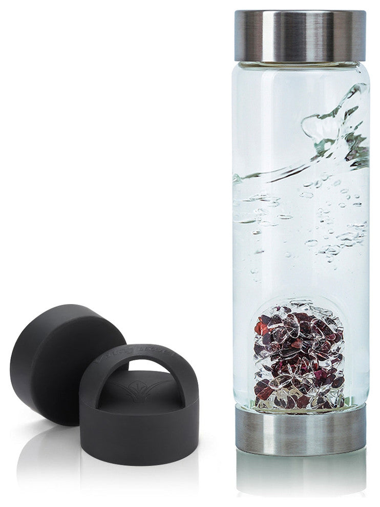 Water Bottle, VitaJuwel ViA Gemwater Bottle, Black Loop Caps, Allure