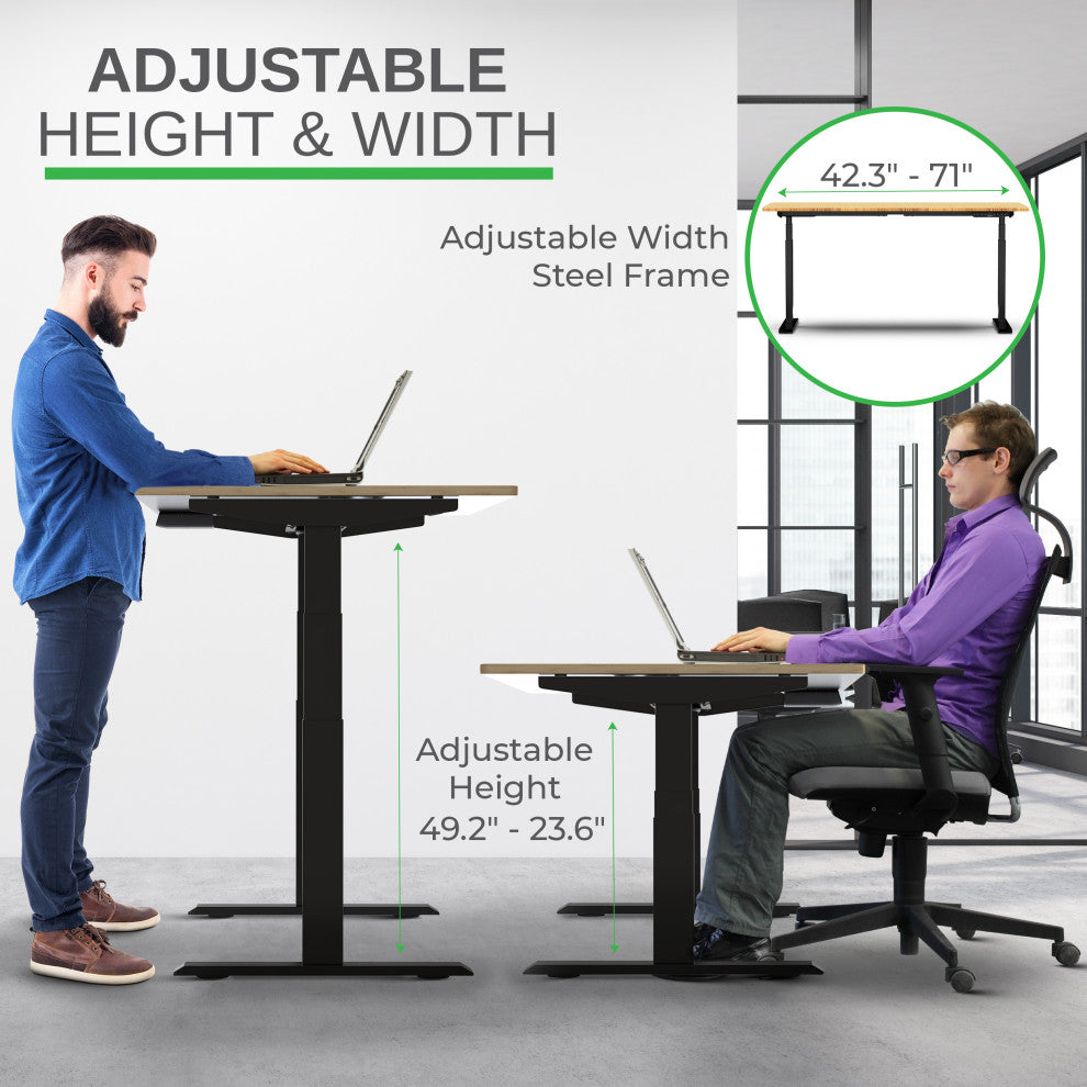 Rise Up Electric Adjustable Height, Width Standing Desk Frame 2 Motors, Black