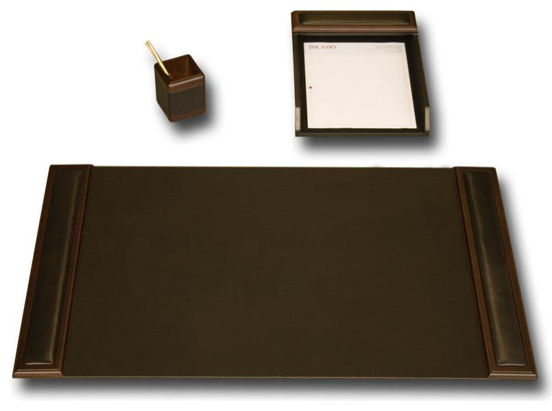 D8437, Walnut Leather, 3-Piece Desk Set