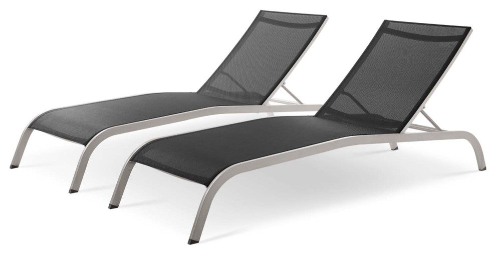 Lounge Chair Chaise, Set of 2, Aluminum, Metal, Black, Modern, Outdoor Patio