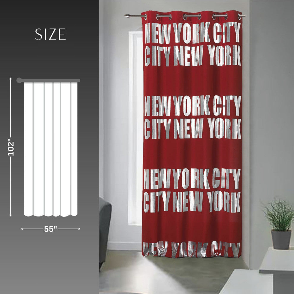 New York City Blackout Curtain Panel, Room Darkening Drapery, 102x55 Inch, Red, 1 Panel