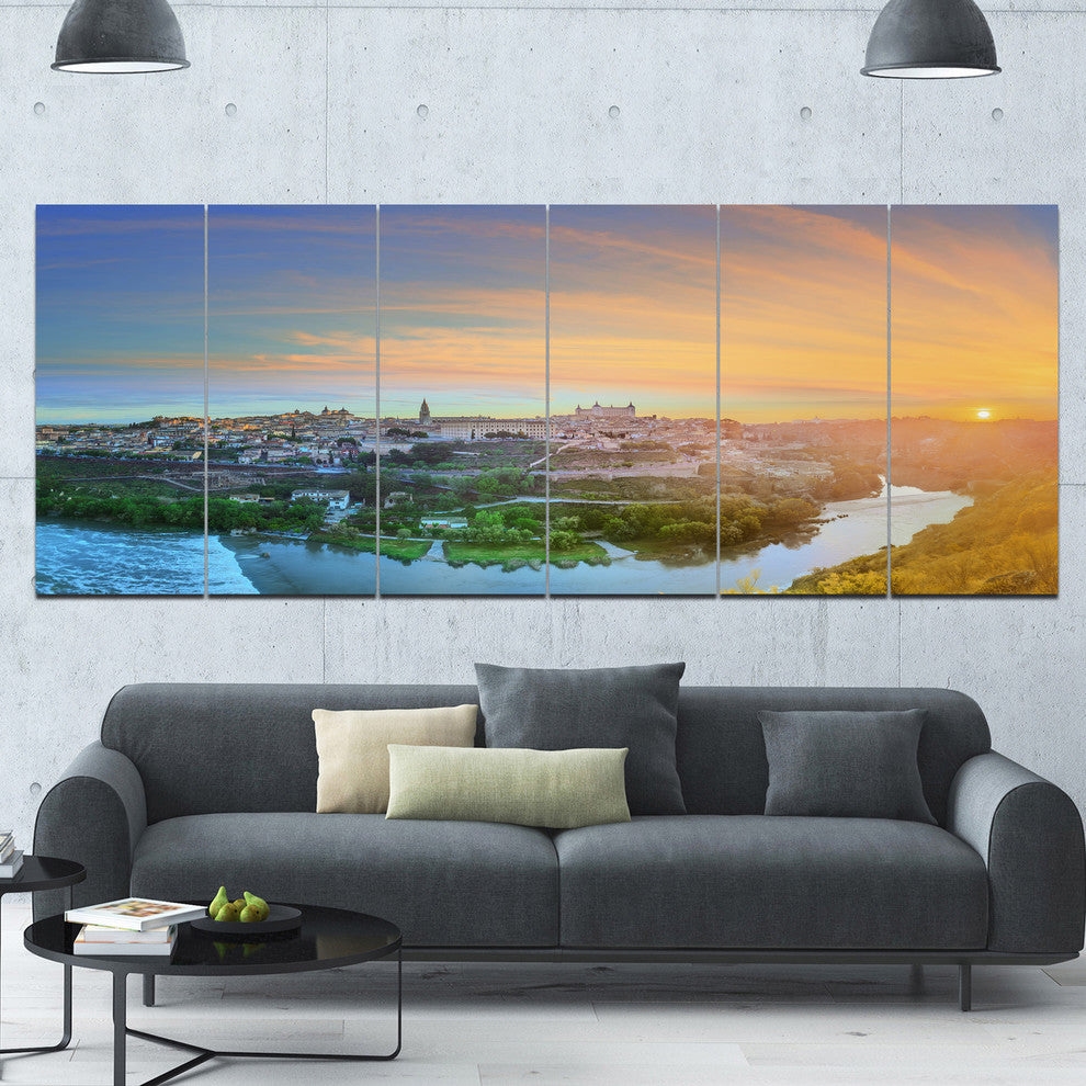 Hill over the Tagus River Spain, Landscape Canvas Art Print, 70"x28", 6 Panels