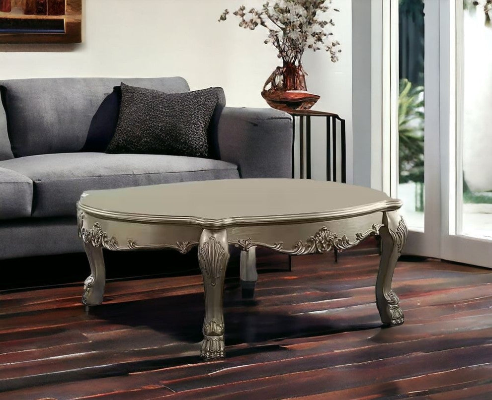 54" Gold And Bone Solid And Manufactured Wood Coffee Table