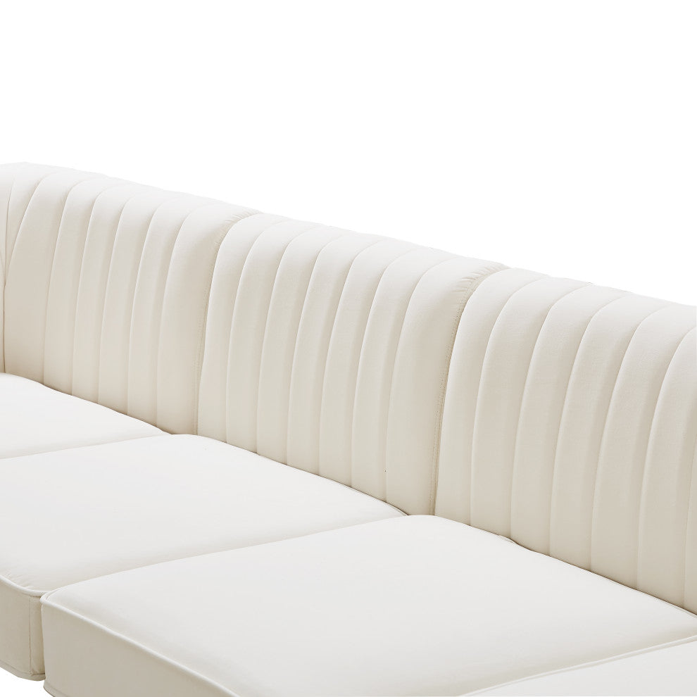 Alina Velvet Modular L-Shaped Modular Sectional, Cream, 4-Piece: 2 Armless Chair, 2 Corner Chair