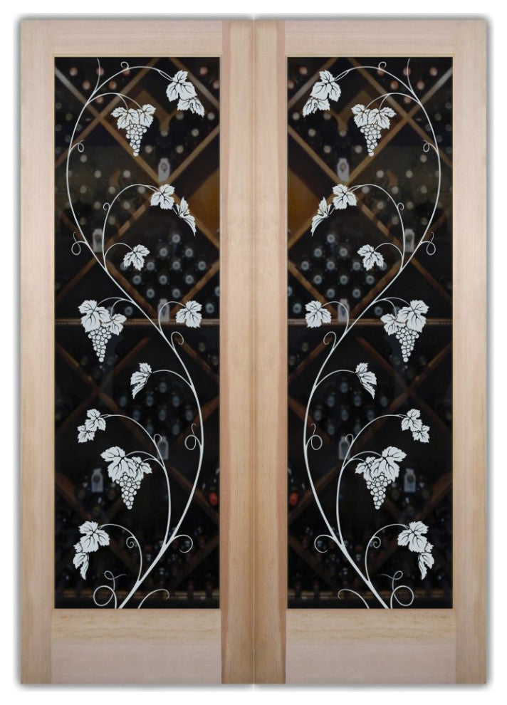 Wine Door - Vineyard Grapes Unfurled - Primed - 28" x 80" - Book/Slab Door