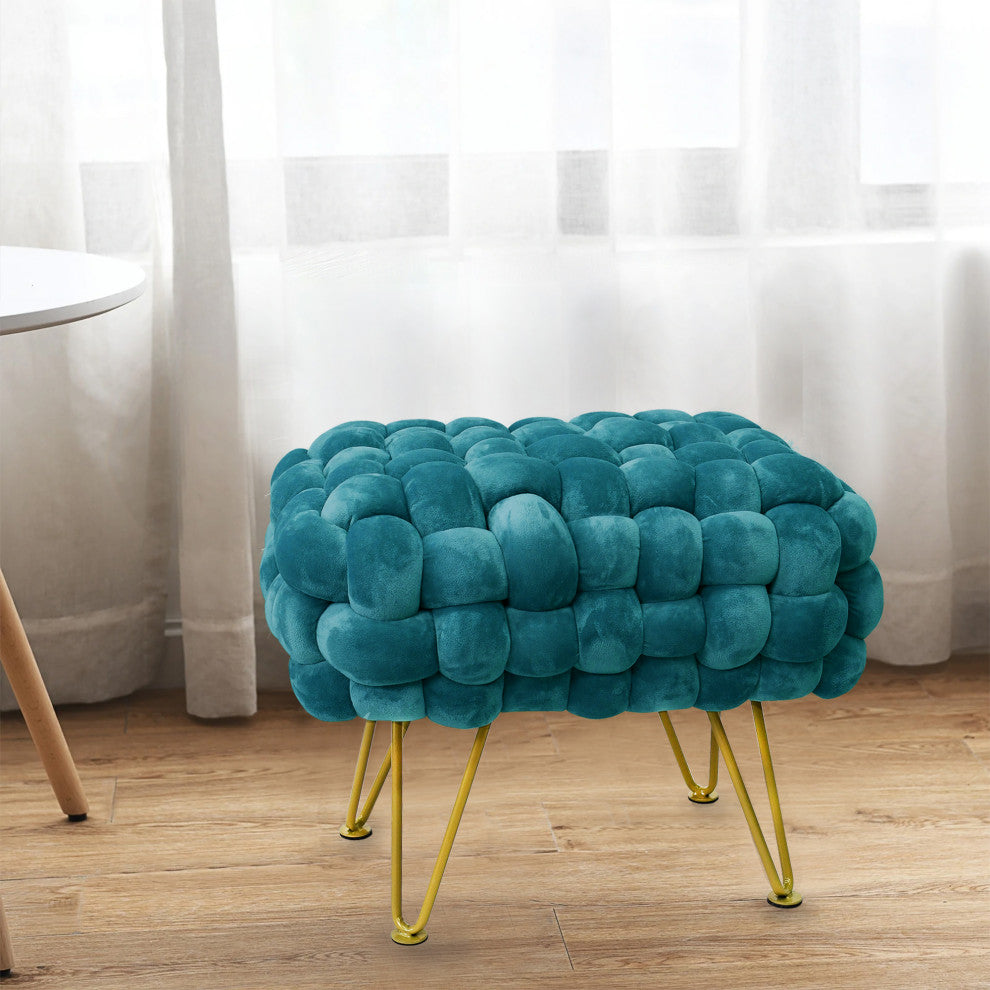 Velvet Pouf Stool Ottoman, Storm Blue, 27''x20''x20''