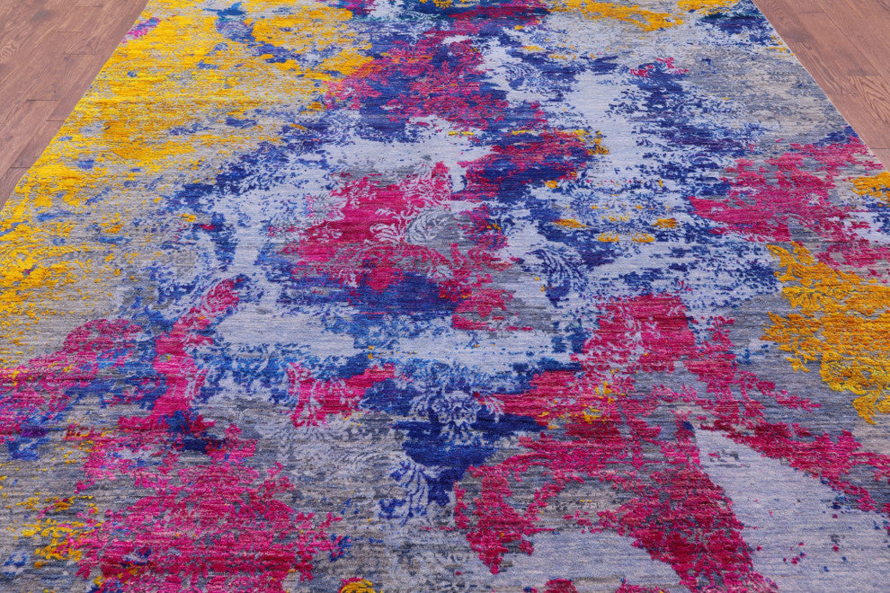 9' 0" X 11' 7" Abstract Hand Knotted Wool and Silk Rug Q11858