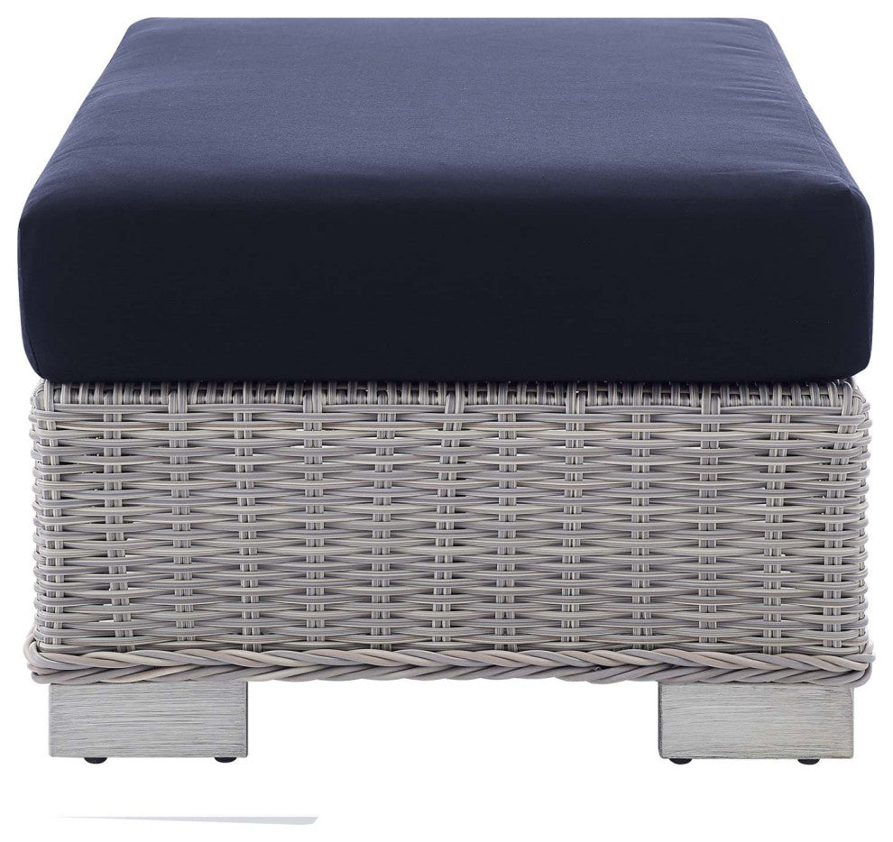 Lounge Sofa Chair Table Set, Rattan, Wicker, Gray Blue Navy, Outdoor