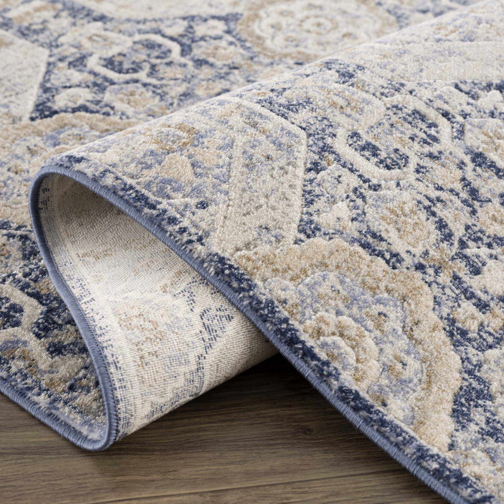 Hauteloom Parkerfield Blue Area Rug, Beige/Denim/Gray, 2'x2'11"