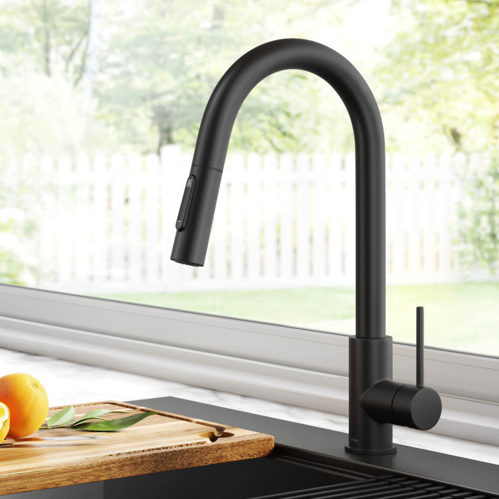 Oletto Pull-Down 1-Hole Kitchen Faucet, Matte Black, Model Kpf-3104mb