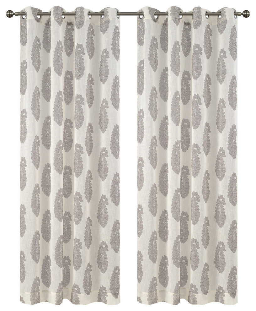 Paisley Drapery Curtain Panels with Grommets, Cream