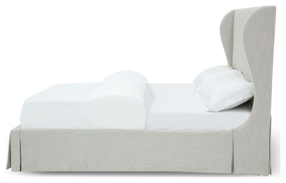 Modus Hera Queen Upholstered Skirted Storage Panel Bed in Oatmeal