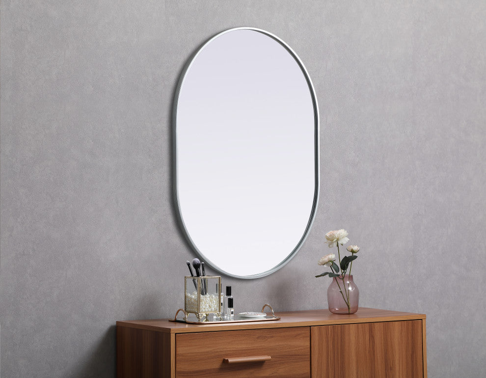 Metal Frame Oval Mirror 30X40 Inch, Silver