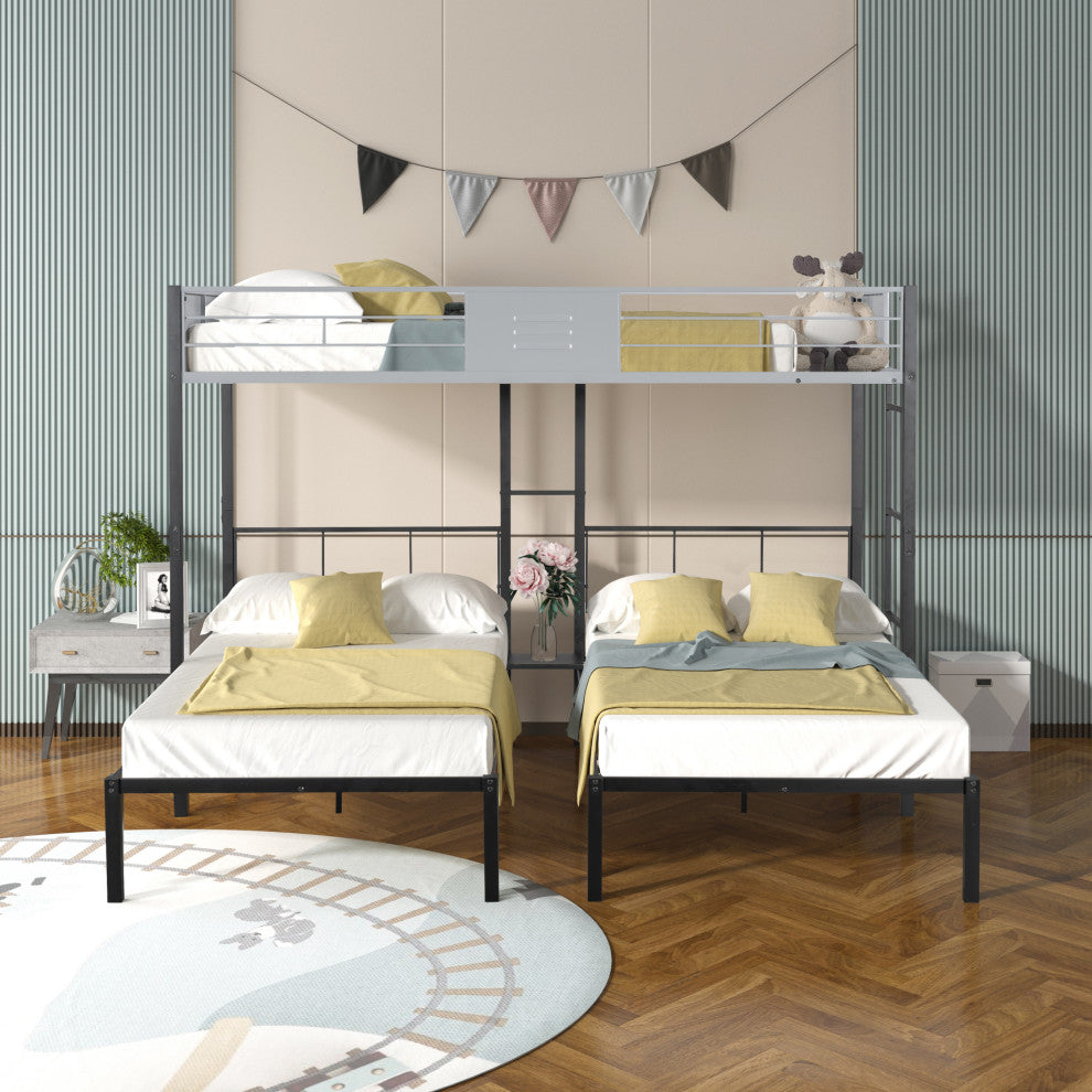 Gewnee Triple Bunk Bed with Vent Board/ Sturdy Metal Frame