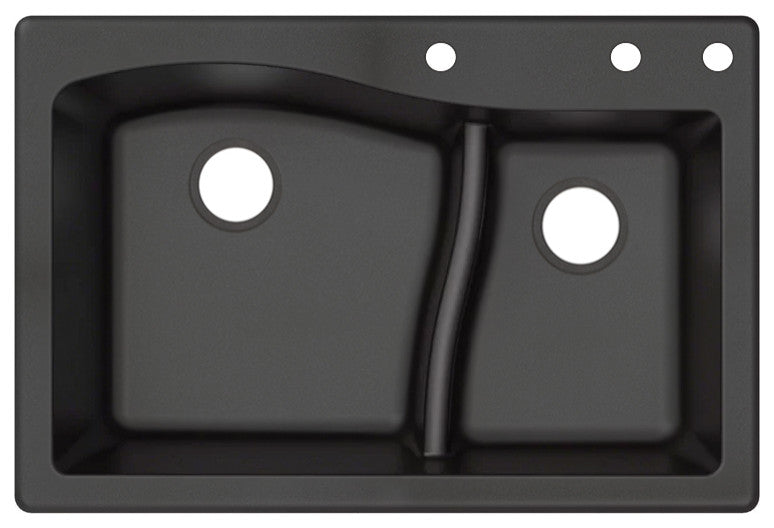 Aversa SilQ Granite 33-in. Drop-in Kitchen Sink with 3 BDE Faucet Holes in Black