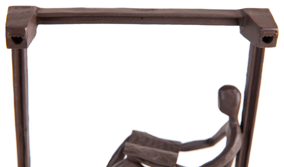 Man Reading on a Window Sill Hanging Wall Art Iron Sculpture