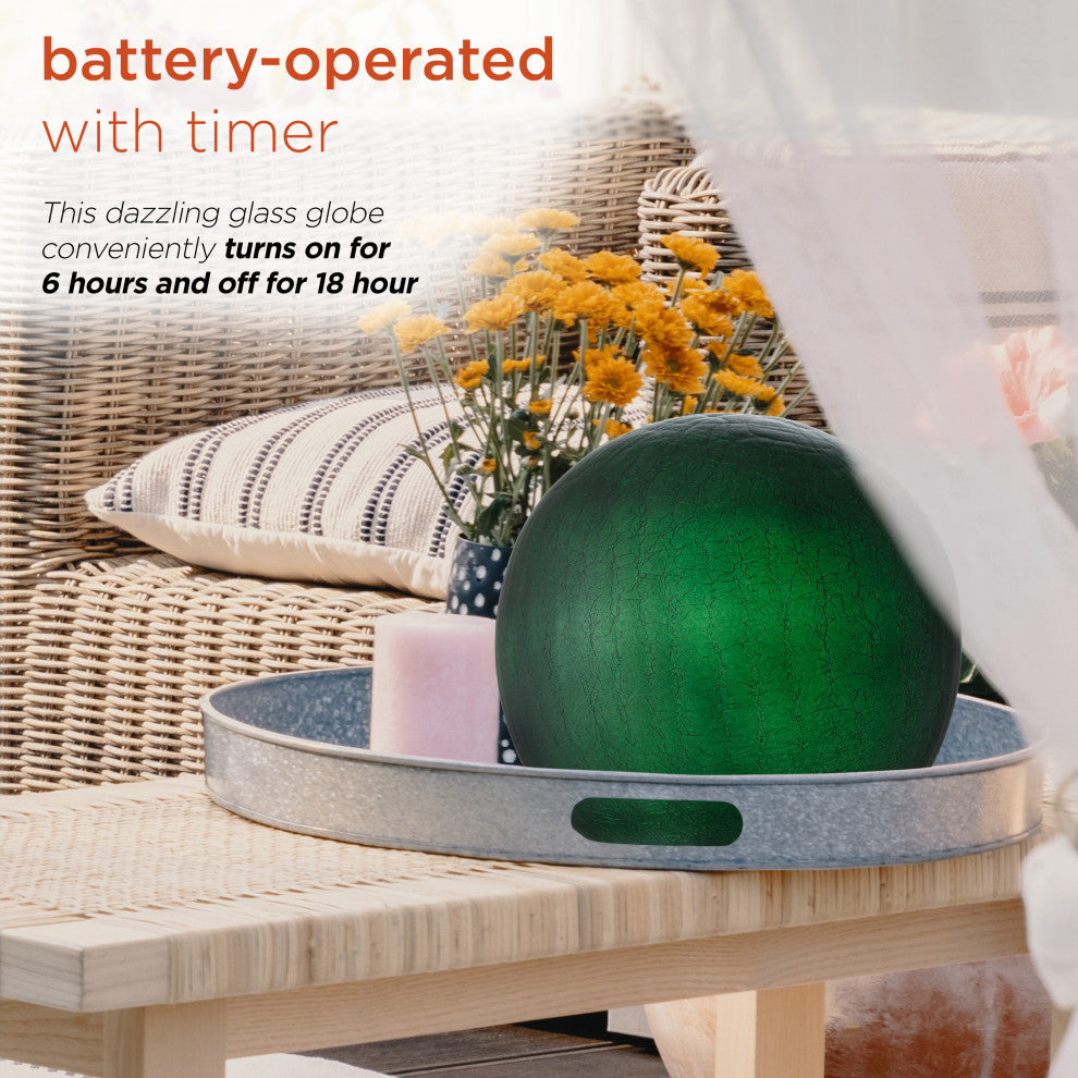 Green Textured Glass Gazing Globe with LED Lights