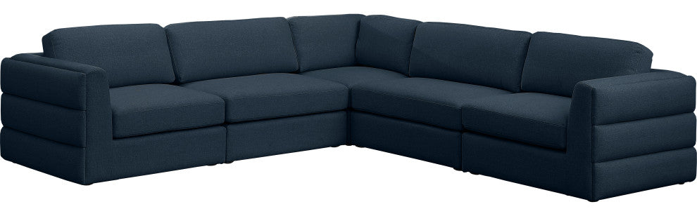 Beckham Linen Textured Fabric 5-Piece Modular L-Shaped Sectional, Navy