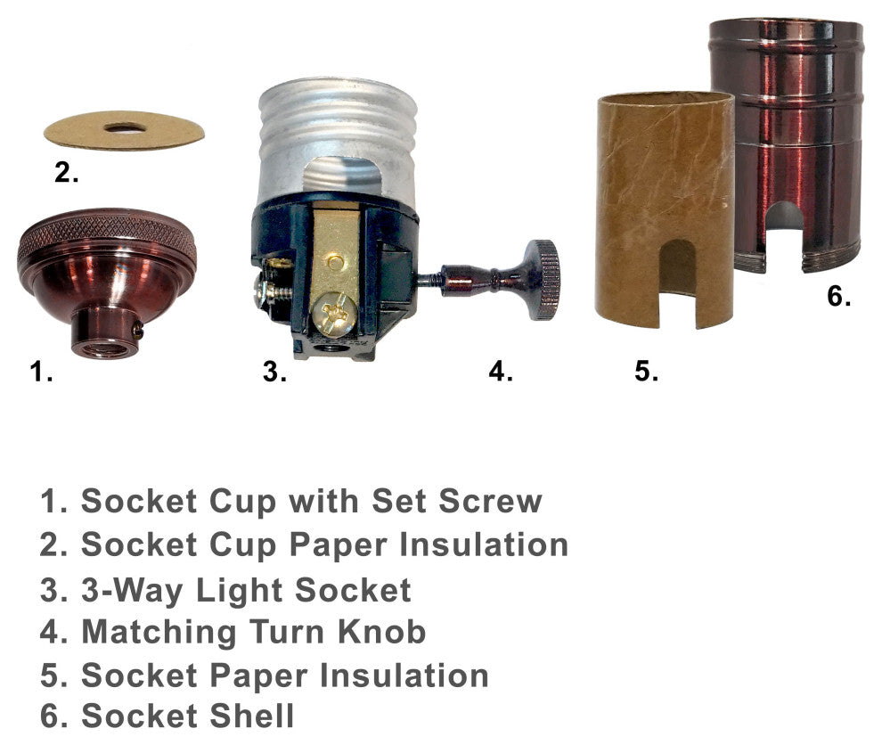 Royal Designs, Inc. 3 Way Vintage Lamp Socket, Oil Rubbed Bronze, Set of 2, Set