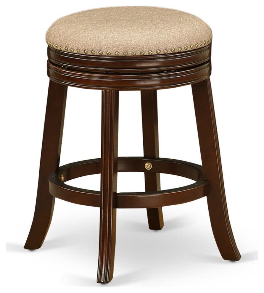 Swivel Backless Barstool 24'' Seat Height, Mahogany Leg, F12-03 Pu Leather Mocha