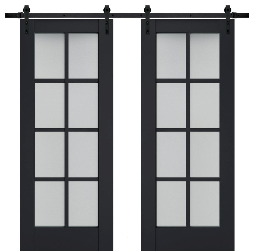 Double Barn Door 84 x 84, Veregio 7412 Antracite & Frosted Glass, 14' Rail