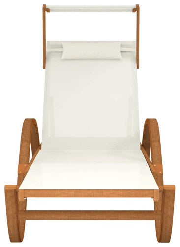 vidaXL Sun Lounger Chair with Canopy White Textilene and Solid Wood Poplar