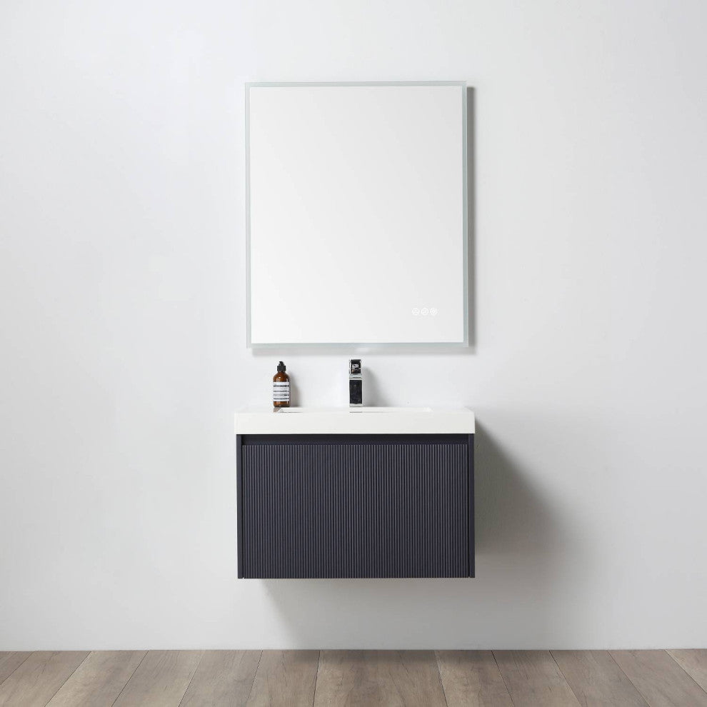 Floating Bathroom Vanity with Sink, Wall Mounted Vanity, Blue, 30" W/ Sink
