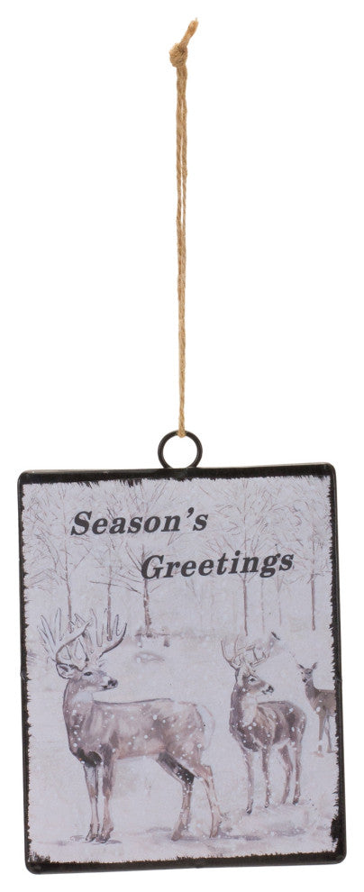 Glass Seasons Greetings Deer Ornament, Set of 12