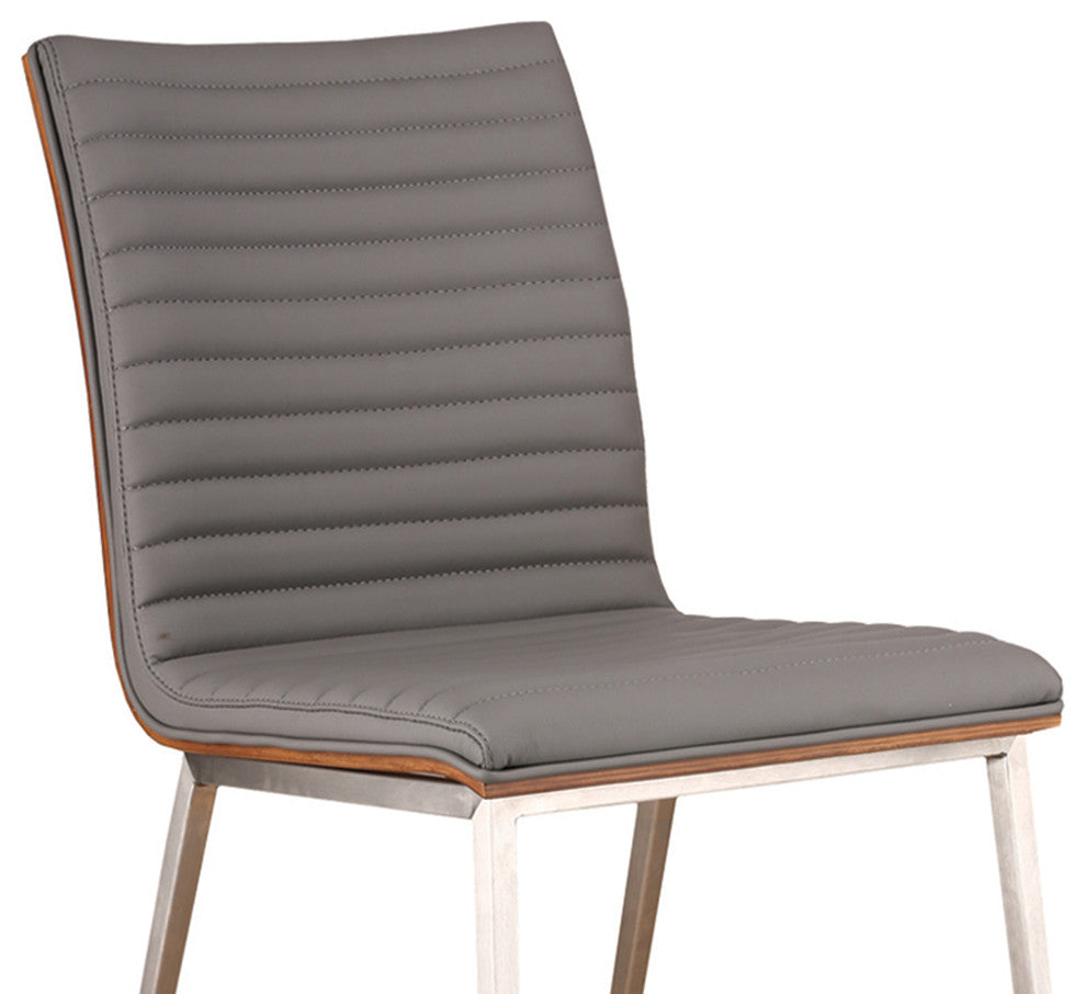 Carmichael Dining Chair, Gray Faux Leather With Walnut Back, Set of 2