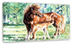 Mare and Foal Watercolor, Abstract Canvas Art Print, 32"x16"