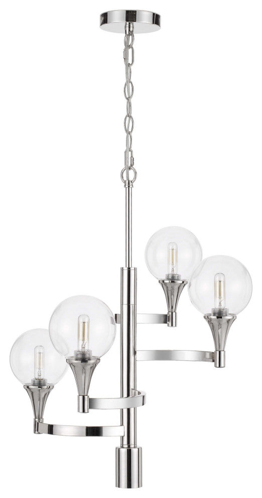 Benzara BM241873 Chandelier, 4 Globe Glass Shades/Cone Design Holders, Chrome