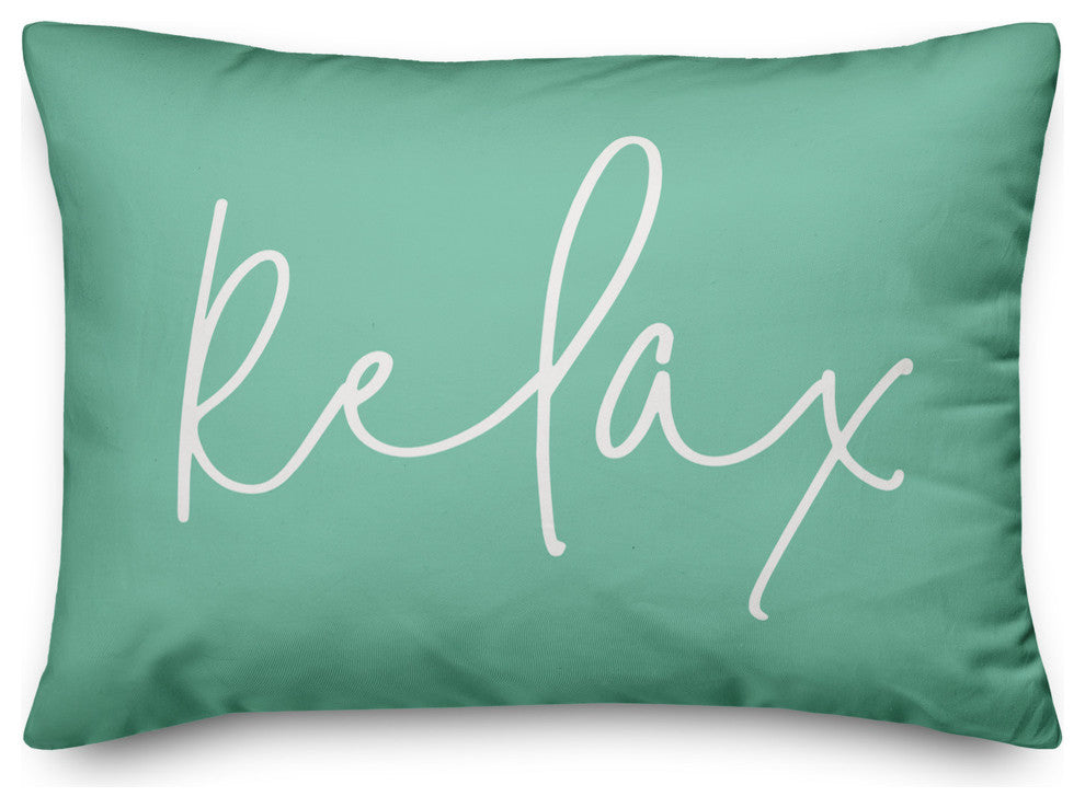 'Relax' Thin Script Outdoor Lumbar Pillow, Green