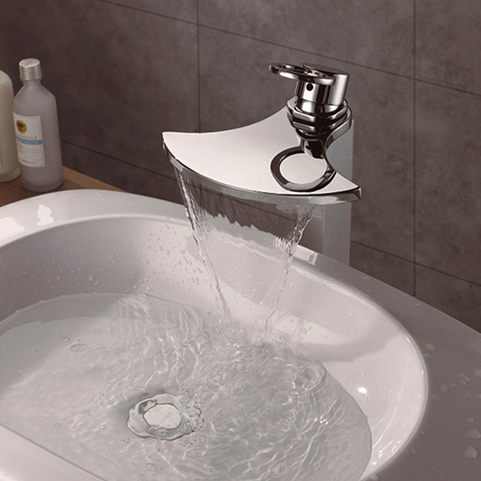 Chrome Brass Body Waterfall Bathroom Sink Faucet