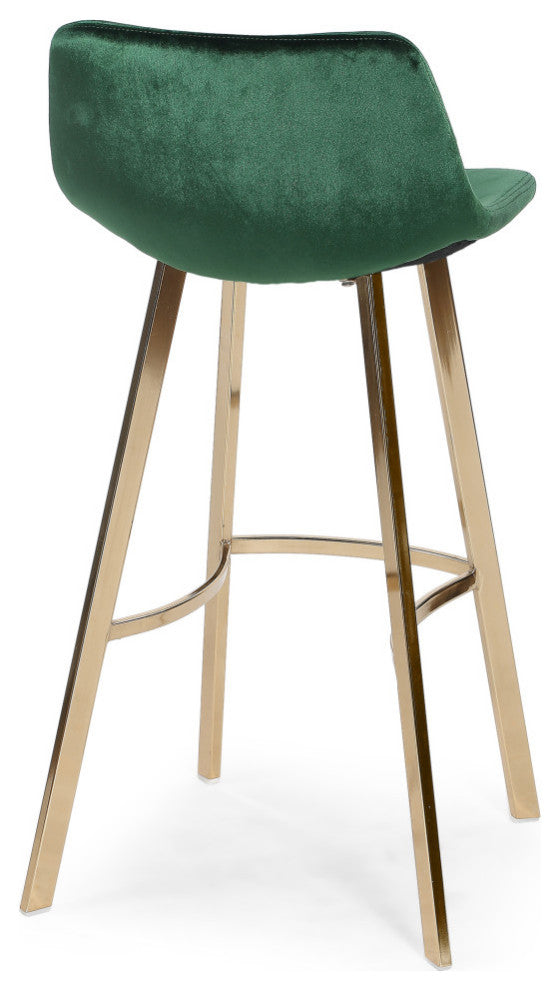 GDF Studio Rex Faux Snake Leather Brown Bar Stools, Set of 2, Emerald/Champagne Gold