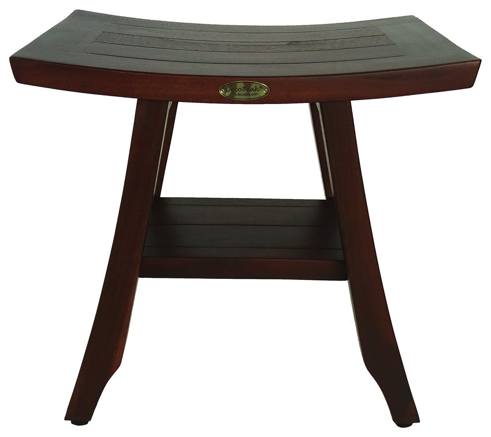 DecoTeak Satori 18" Eastern Styled Teak Shower Bench With Shelf