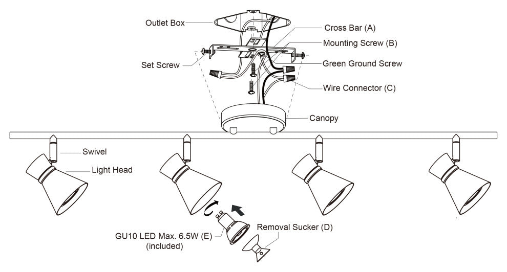 Alto LED Adjustable Ceiling Spot Track Light, Matte Black and Satin Brass, 4-Light