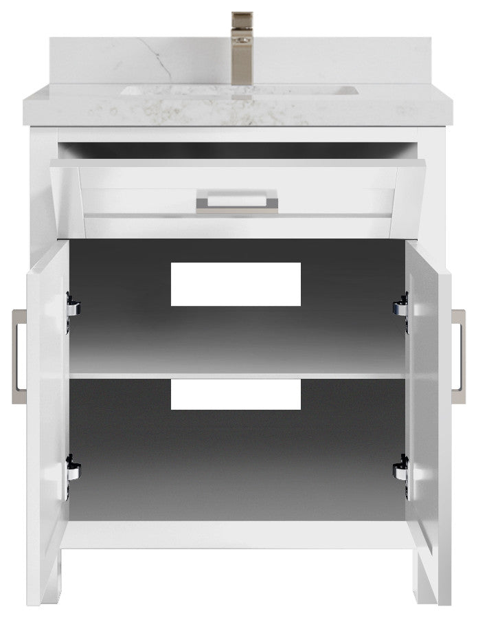 Cambridge 30 Single Sink Bath Vanity in White 2" Calacatta Nuvo