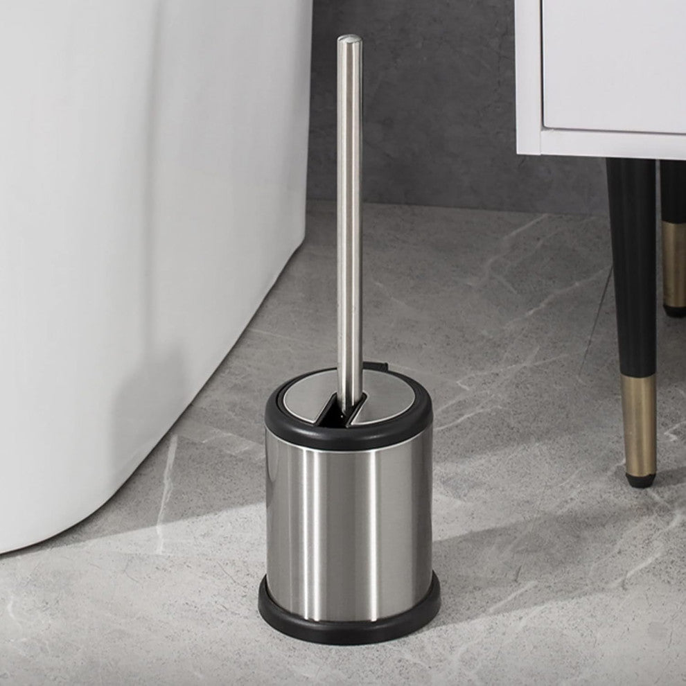 Toilet Brush Set with Stainless Steel Handle, Folding Lid and Removable Insert, Chrome
