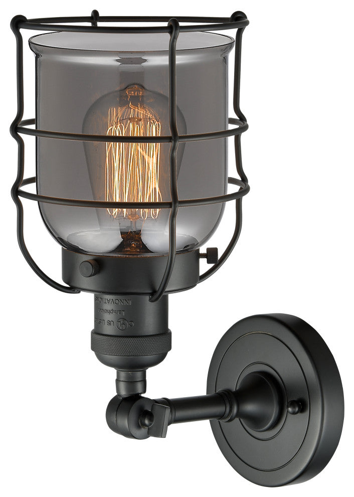 Small Bell Cage 1-Light Sconce, Matte Black, Plated Smoke