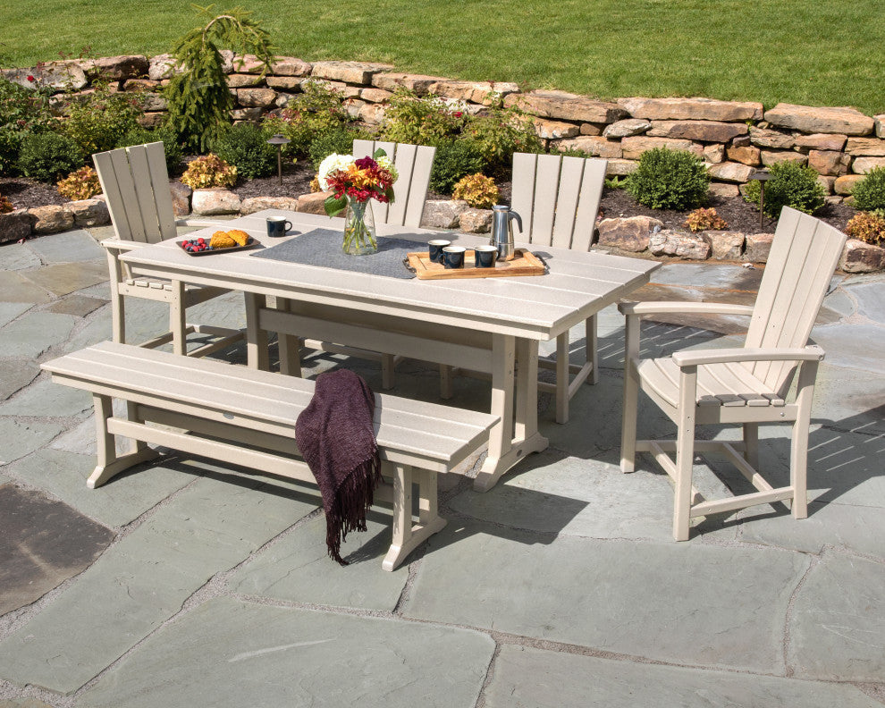 POLYWOOD Quattro 6-Piece Farmhouse Dining Set with Bench