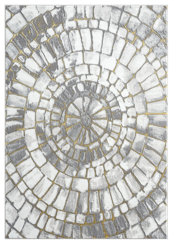 Abani Luna LUN130A Contemporary Grey and Gold Spiral Metallic Area Rug