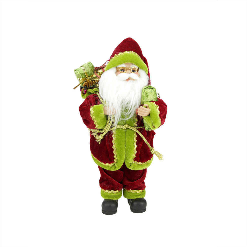 12" Standing Santa Holding a Gift Box and Bag