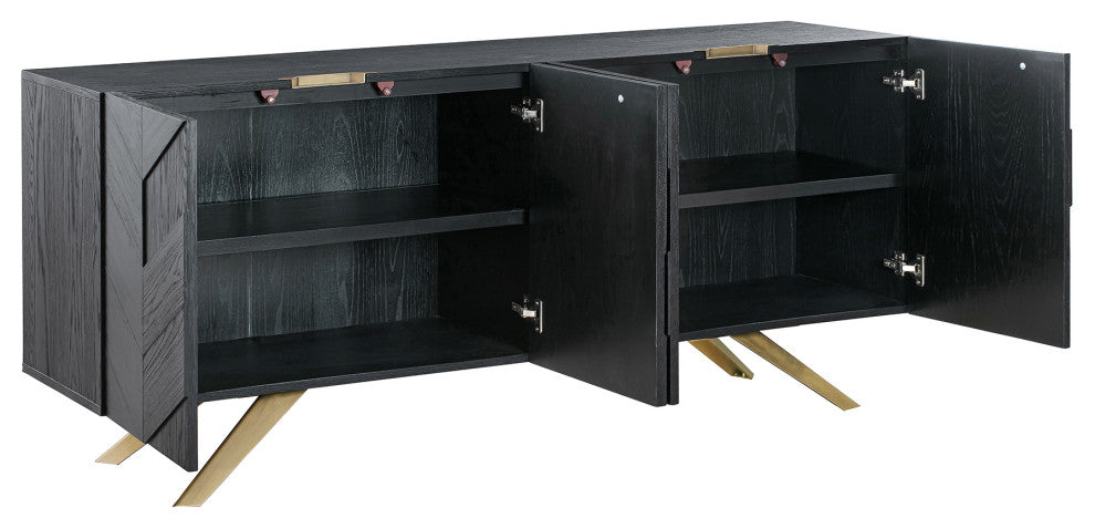 Lombard 4 Door Sideboard Buffet, Black Brushed Wood